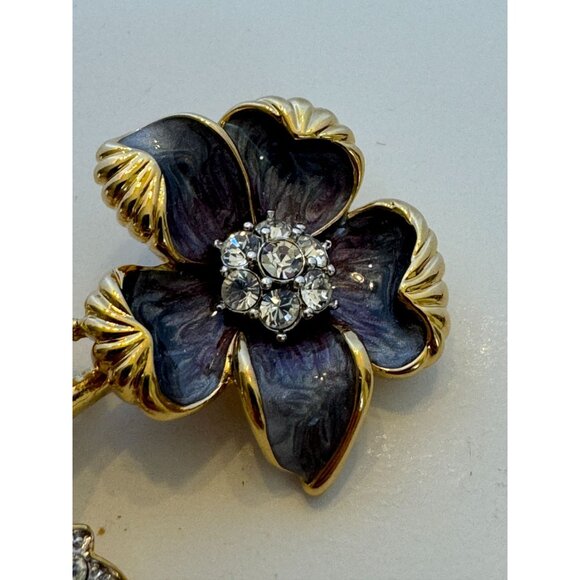 Nolan Miller Flower Brooch Pin Rhinestones Enamel Petals Gold-Tone 2.5 inches - Picture 2 of 7